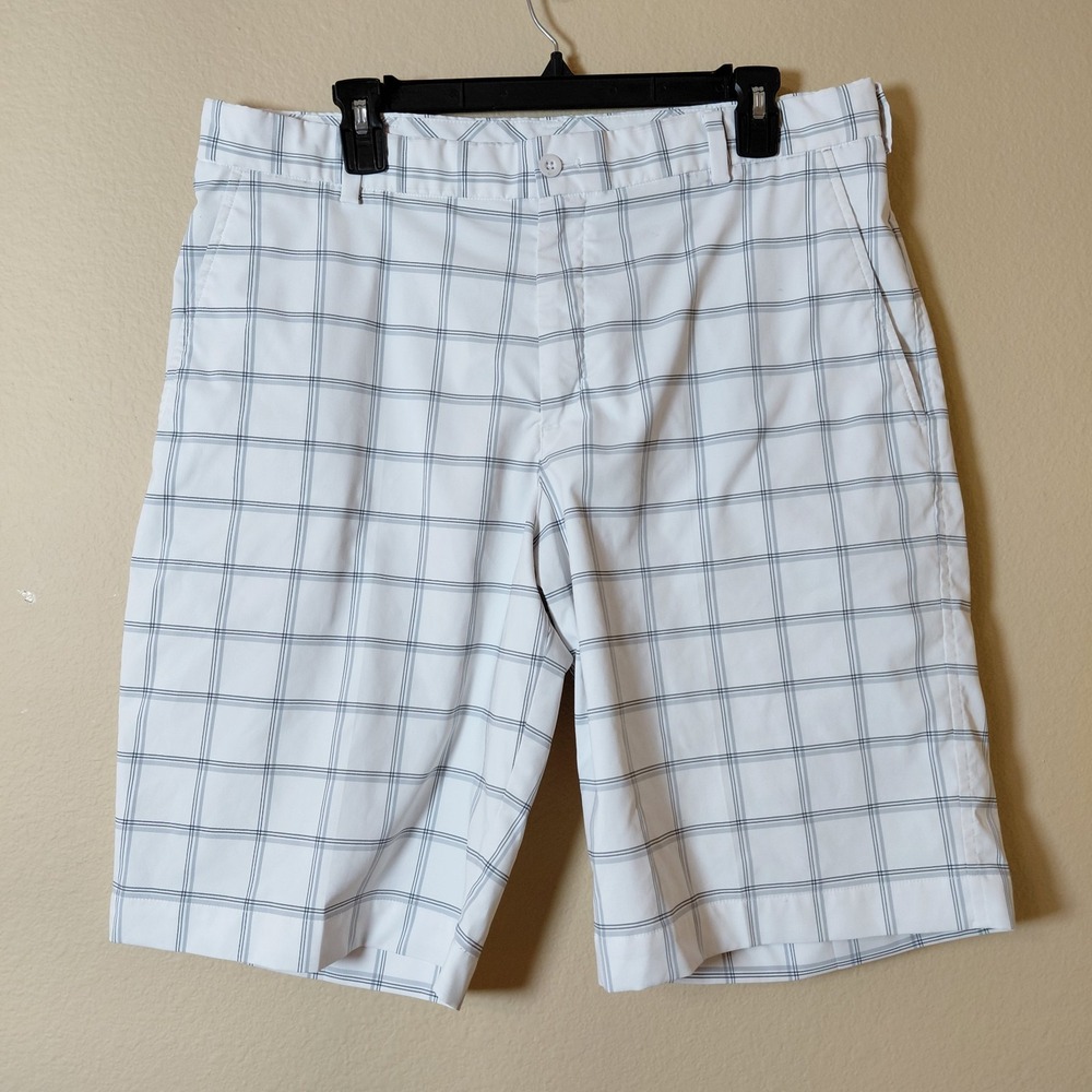 Nike Golf Shorts Mens Size 34 Lightweight Plaid Blue and White‎ 12" Inseam